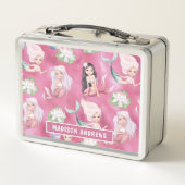 Mermaid Girly Chic Metallic Pink Personalisierter  Metall Brotdose (Rückseite)