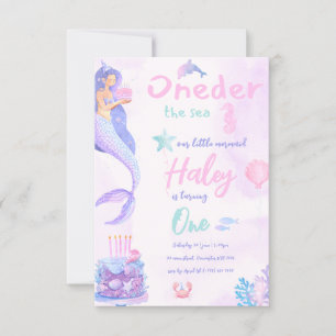 Mermaid Girly Pink und Lila 1. Baby Geburtstag Einladung