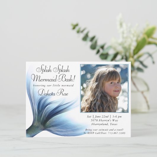 Mermaid Glam | Dusty Ice Blue Foto Splash Einladung (Stehend Vorderseite)