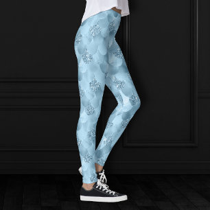 Mermaid Glam Scale Dusty Ice Blue Sheen Luster Leggings