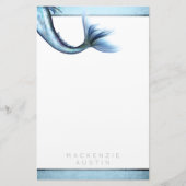 Mermaid Glam Schwanz | Dusty Ice Blue Luster Custo Briefpapier (Vorderseite)