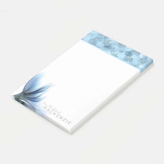 Mermaid Glam Schwanz | Dusty Ice Blue Luster Custo Post-it Klebezettel (angewinkelt)