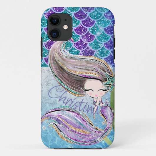 Mermaid-Glitzer-Illustration mit Schwanz-Skala Case-Mate iPhone Hülle (Rückseite)