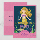 Mermaid Glitzer Party Einladung (Vorne/Hinten)