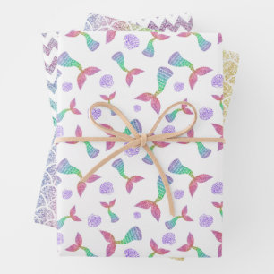 Mermaid Glitzer Pattern Geschenkpapier Set