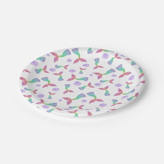 Mermaid Glitzer Pattern Pappteller (Schrägansicht)