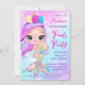 Mermaid Glitzer Pool Party Geburtstag Einladung (Vorderseite)