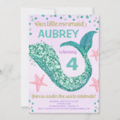 Mermaid Glitzer Schwanz rosa lila aquamariner Gebu Einladung (Vorderseite)