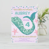 Mermaid Glitzer Schwanz rosa lila aquamariner Gebu Einladung (Stehend Vorderseite)