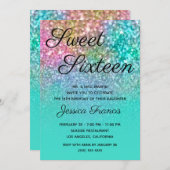 Mermaid Glitzer Turquoise Ombre 16 . Geburtstag Einladung (Vorne/Hinten)