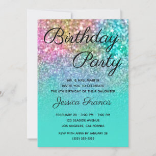 Mermaid Glitzer Turquoise Ombre Birthday Party Einladung