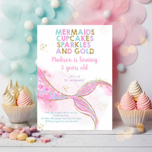 Mermaid Glitzern Gold Geburtstag Einladung