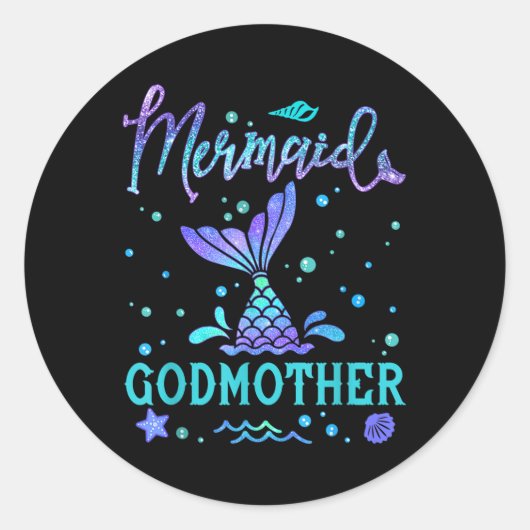 Mermaid Godmutter Matching Birthday Squad Party Me Runder Aufkleber (Vorderseite)
