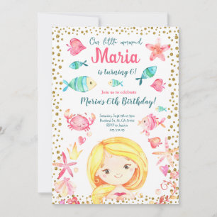 Mermaid Gold Confetti Sea Girl Geburtstagsparty Einladung