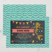 Mermaid Gold Coral Glitzer Einladung (Vorne/Hinten)