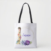 Mermaid Gold Frame Floral Personalisiert Monogramm Tasche (Vorderseite)