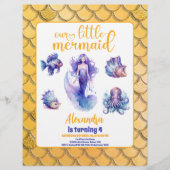 Mermaid Gold Glitzer Geburtstagspartei Flyer (Vorne)