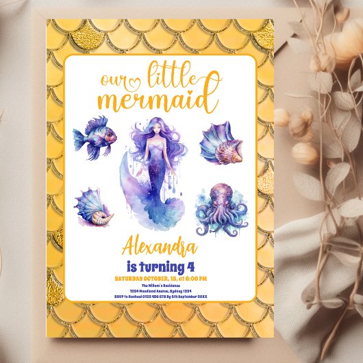 Mermaid Gold Glitzer Geburtstagspartei Flyer