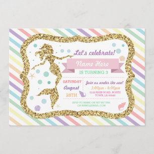 Mermaid Gold Glitzer Regenbogen Streifen Einladung