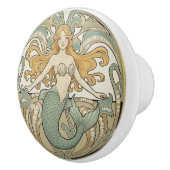 Mermaid Green Cream & Gold Art Nouveau Ocean Sea Keramikknauf (Rechts)