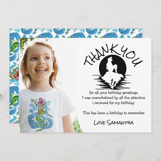 Mermaid Green Geburtstagspartei Danke Einladung (Vorne/Hinten)