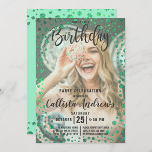 Mermaid Green Glitzer Confetti Foto Geburtstag Einladung
