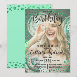 Mermaid Green Glitzer Confetti Foto Geburtstag Einladung