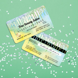 Mermaid Green Holographic Glitzer Tropfen Credit Visitenkarte
