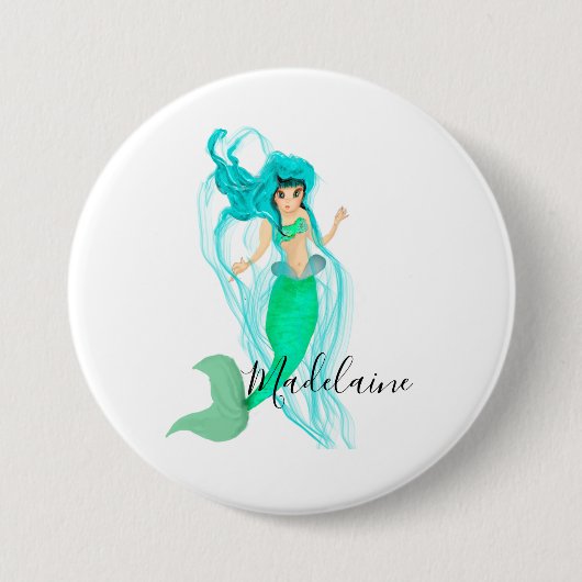 Mermaid Green Mermaid Schwanz Girly Button (Vorderseite)