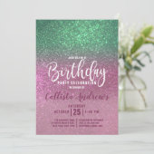 Mermaid Green Pink Triple Glitzer Ombre Birthday Einladung (Stehend Vorderseite)