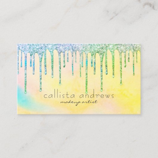 Mermaid Green Yellow Glitzer Tropfen Makeup Artist Visitenkarte (Vorderseite)