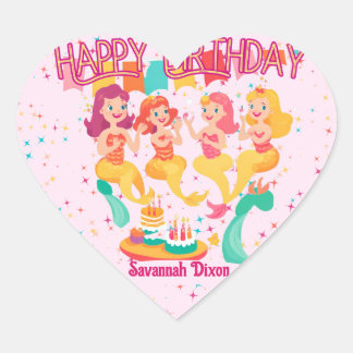 Mermaid Happy Birthday Heart Stickers