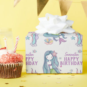 Mermaid Happy Birthday Personalisiert Geschenkpapier