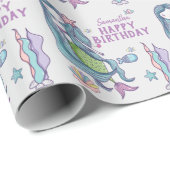 Mermaid Happy Birthday Personalisiert Geschenkpapier (Rolleneckpunkt)