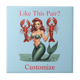Mermaid Holding Lobsters Thunder_Cove Fliese