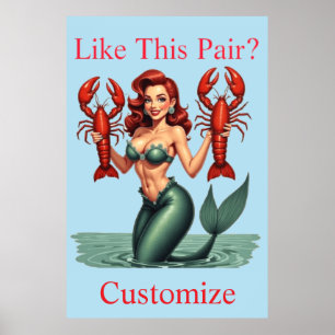 Mermaid Holding Lobsters Thunder_Cove Poster