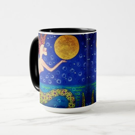 Mermaid Holding Moon Mug Tasse (Vorderseite Links)