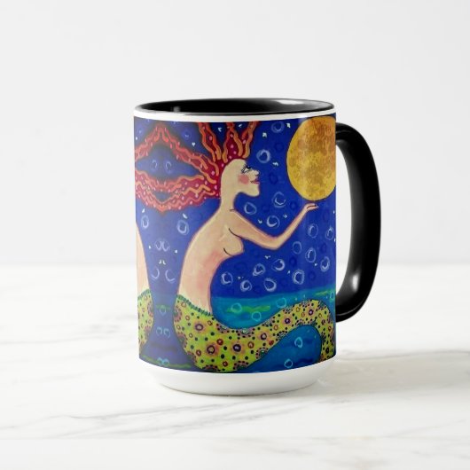 Mermaid Holding Moon Tasse (VorderseiteRechts)