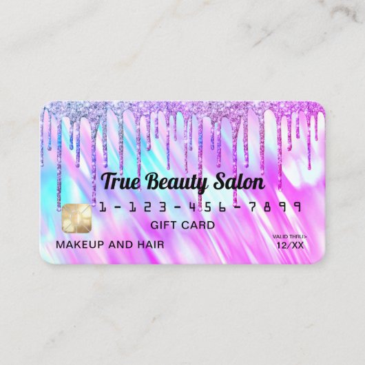 Mermaid Holographic Glitzer Tropfens Gift Credit Visitenkarte (Vorderseite)