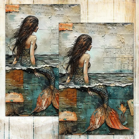 MERMAID IN MIXED MEDIA DECOUPAGE TISSUPAPIER SEIDENPAPIER