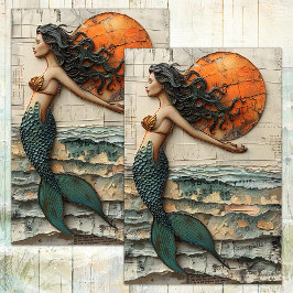 MERMAID IN MIXED MEDIA DECOUPAGE TISSUPAPIER SEIDENPAPIER