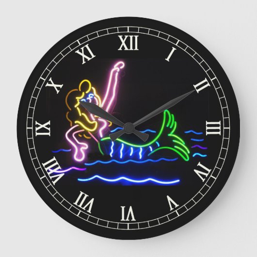 Mermaid in Neon Große Wanduhr (Vorderseite)