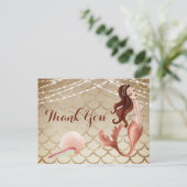 Mermaid in Rose Gold mit Seashells Vielen Dank Postkarte (Stehend Vorderseite)