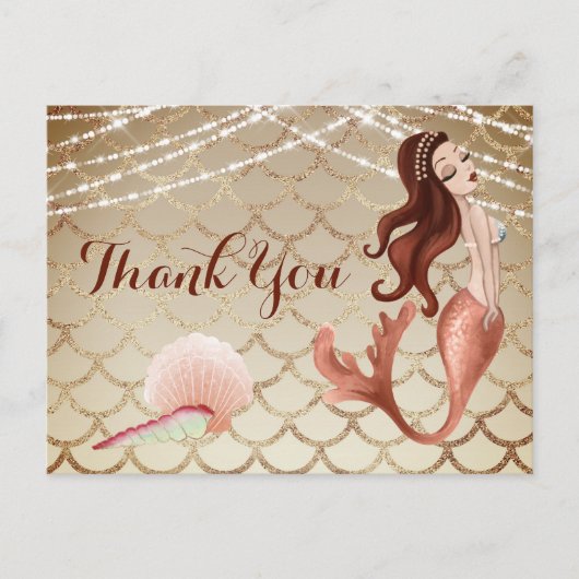 Mermaid in Rose Gold mit Seashells Vielen Dank Postkarte (Vorderseite)