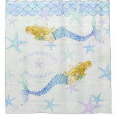 Mermaid in Starfish Family Name Beach House Dekora Duschvorhang (Vorderseite)