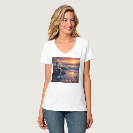 Mermaid in the sunrise - The Sea calls to me - T-Shirt (Vorderseite Vollansicht)