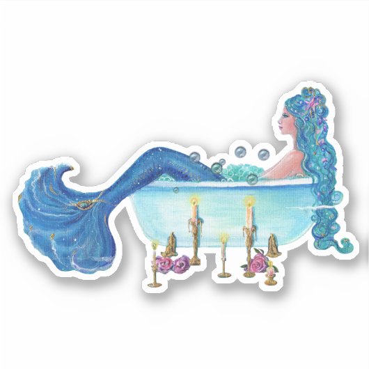 Mermaid in Wanne von Renee Custom-Cut Vinyl Sticke Aufkleber (Vorderseite)