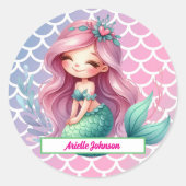 Mermaid-individuelle Name Runder Aufkleber (Vorderseite)