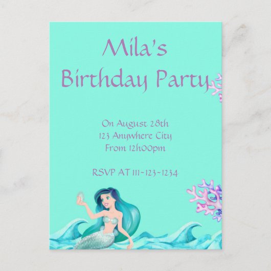 MERMAID INVITATIONS, GEBURTSTAGLICHE EINLADUNGEN (Vorderseite)
