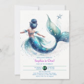 Mermaid Iridescent Glitzer Under Sea 1er Geburtsta Einladung (Vorderseite)